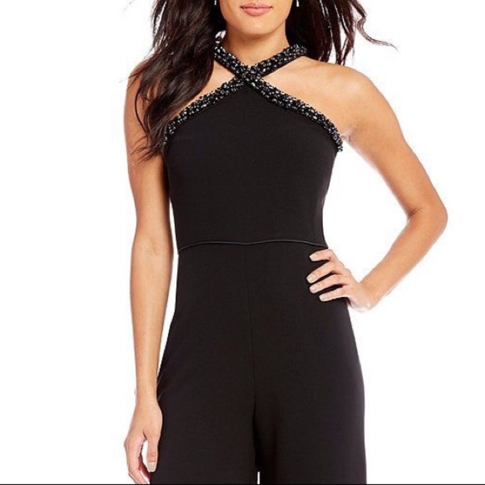 KARL LAGERFELD Black Beaded Halter Neck Jumpsuit